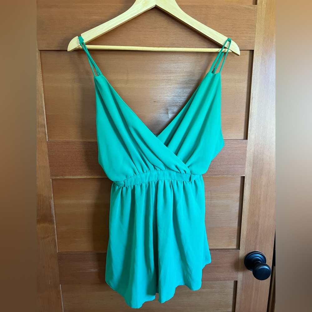 Vibrant Green Sleeveless Romper shorts